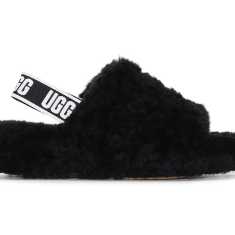 UGG Black Fluffy Slide Slippers sz6